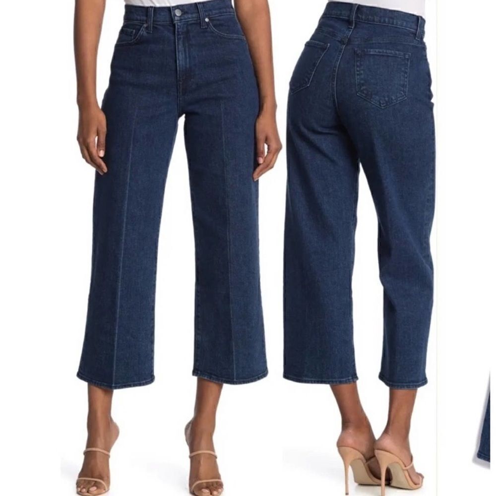 BLDWN High Waisted Cropped Wide Leg Pleated Jeans